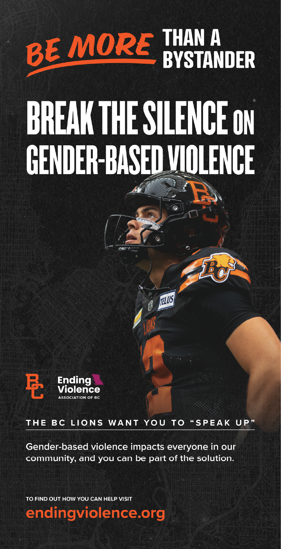 A print banner designed for a BC Lions Football Club community event