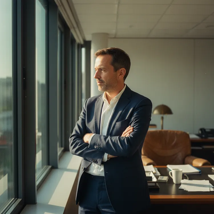 Dirigeant de PME en réunion stratégique dans son bureau, audit assurance entreprise SW Courtage