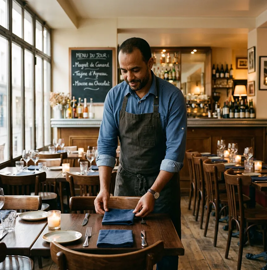 Restaurateur dressant la salle avant le service | RC Pro restaurateur