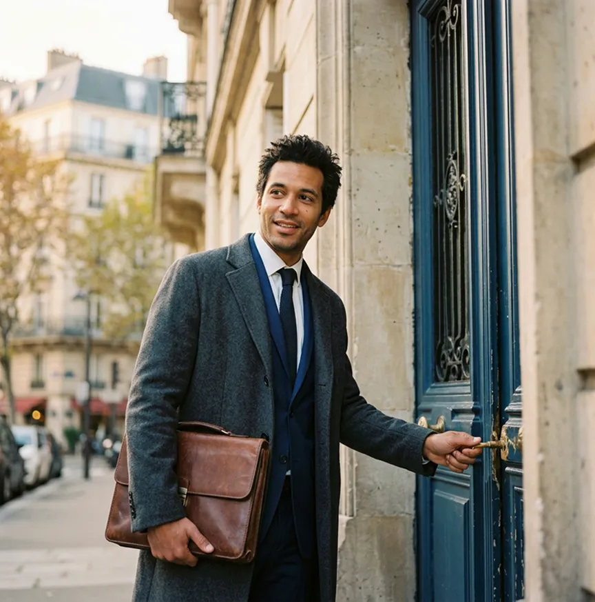 Agent immobilier ouvrant la porte d'une maison | RC Pro agent immobilier