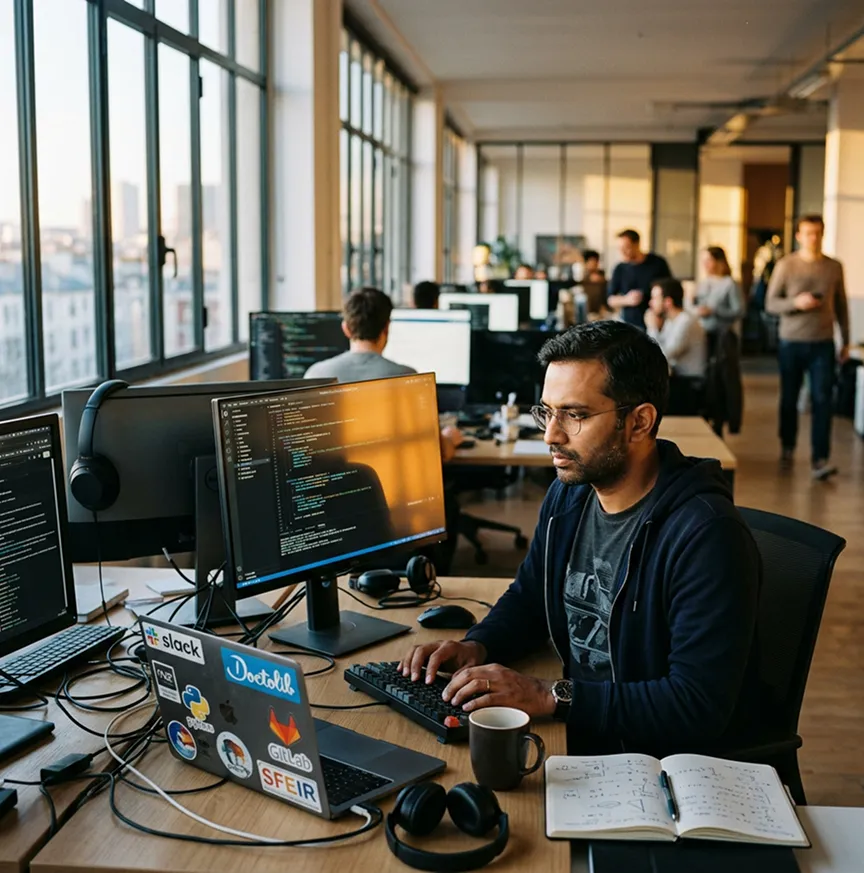 Ingénieur ESN concentré sur son code en open-space | RC Pro ESN