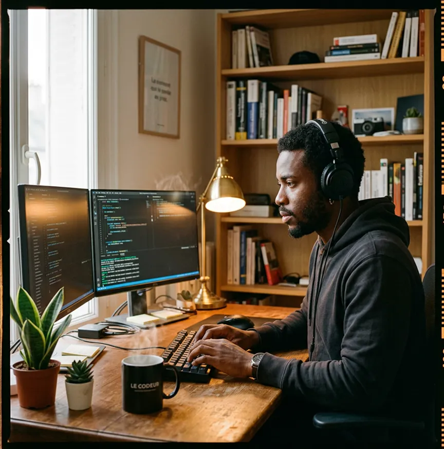 Développeur freelance au clavier devant ses écrans | Mutuelle développeur freelance