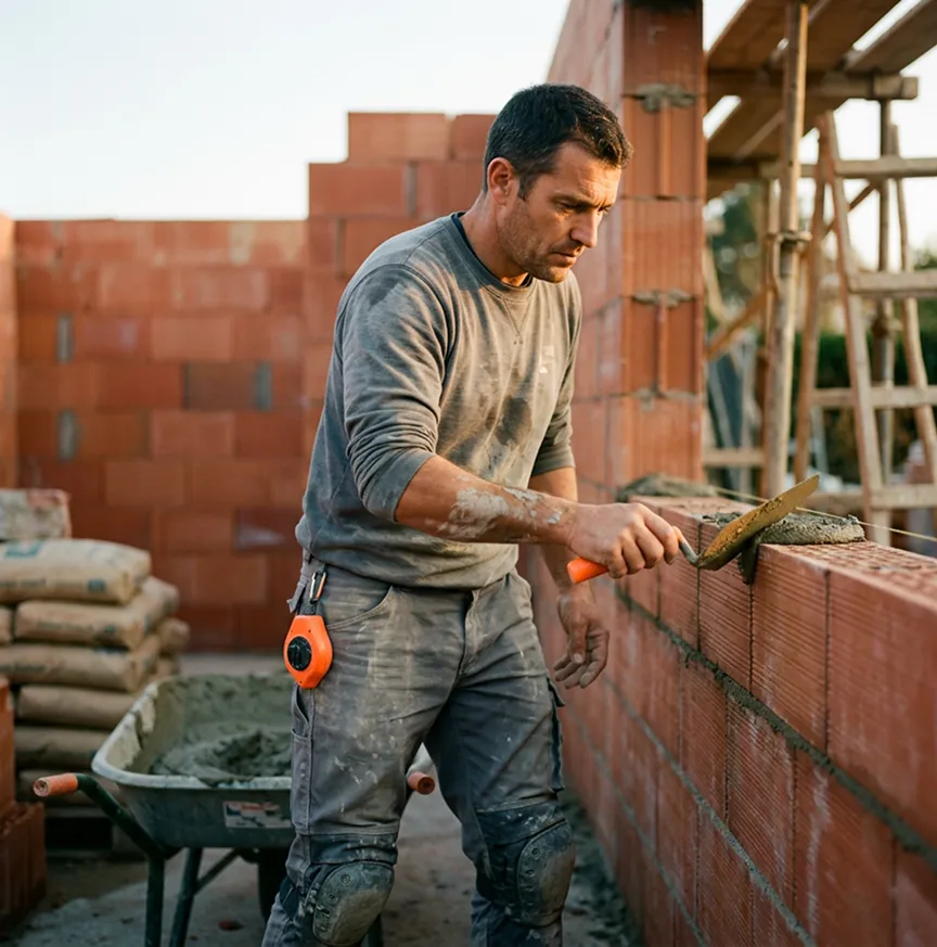 Maçon artisan sur chantier de gros œuvre, fondations en béton armé | Décennale maçon
