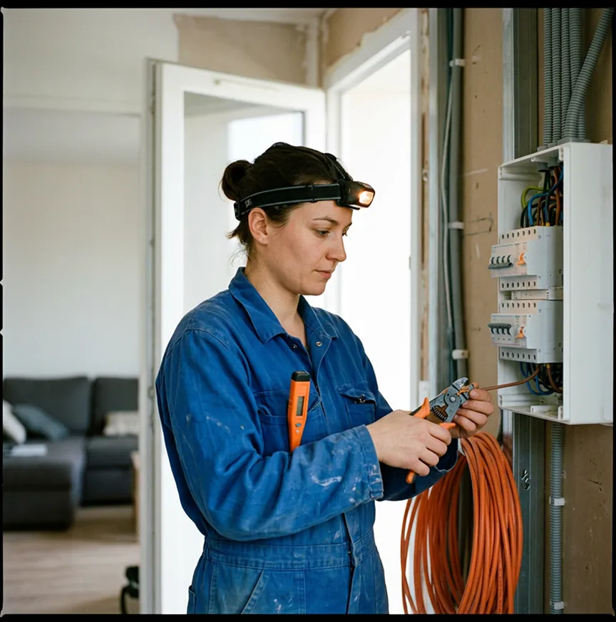 Électricien artisan installant un tableau électrique en chantier | Décennale électricien