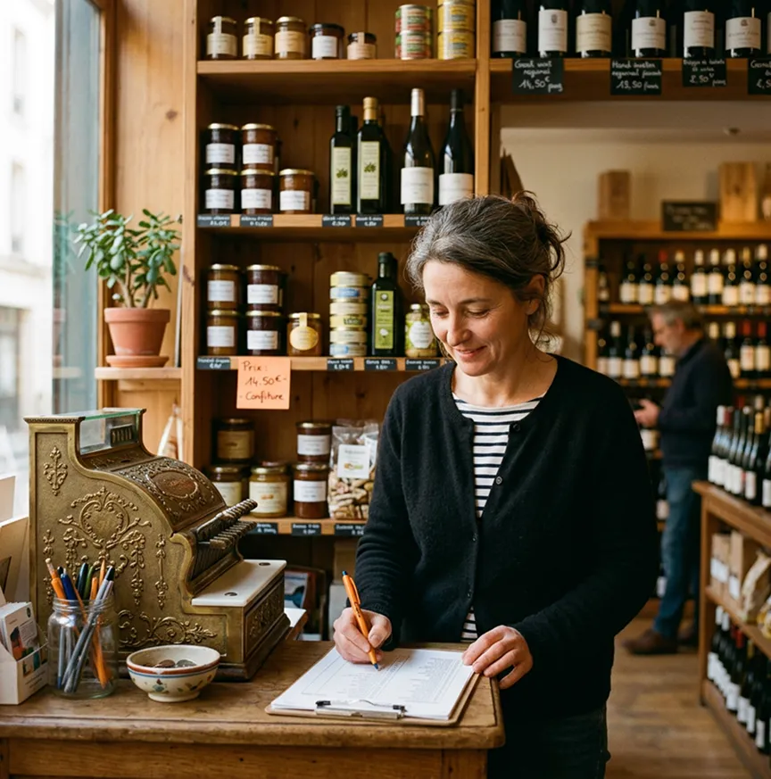 Commerçant indépendant comptant son inventaire derrière le comptoir | Multirisque commerce