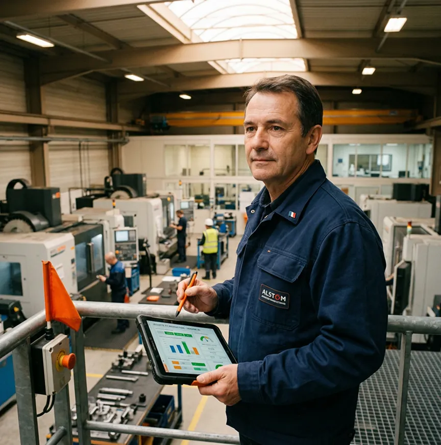 Dirigeant d'entreprise manufacturing revoyant la couverture RC produits et environnement de son usine, risques industriels SW Courtage
