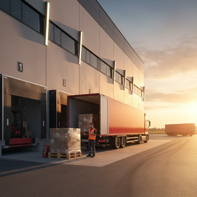 Chauffeur livreur déchargeant des cartons depuis sa camionnette utilitaire, flotte transport SW Courtage