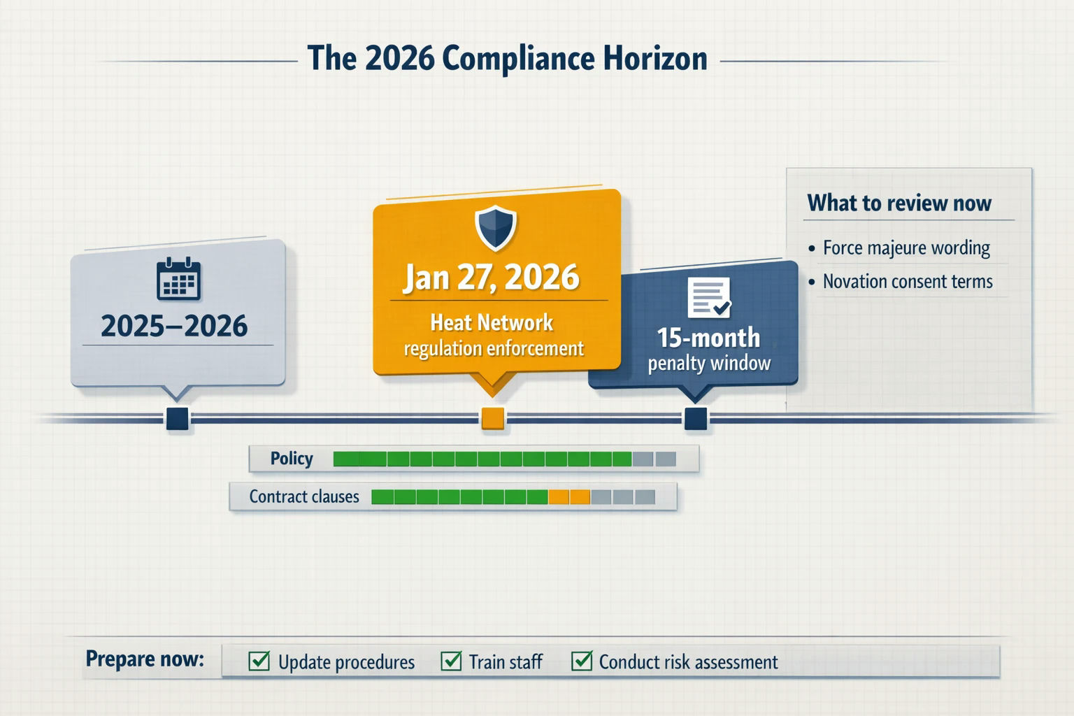 Timeline diagram of 2026 UK business compliance and contract risk management requirements