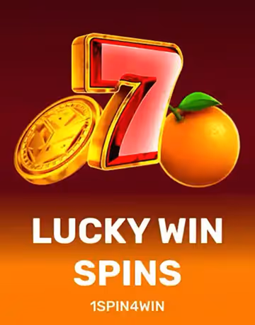 Red number 7, a gold coin, and an orange with text Lucky Win Spins 1SPIN4WIN.