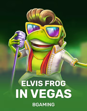 Cartoon frog dressed like Elvis Presley singing with a microphone on a green background.