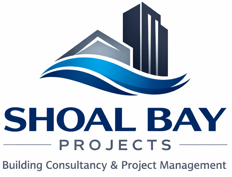 Shoal Bay Projects logo featuring stylized building structures above blue waves.