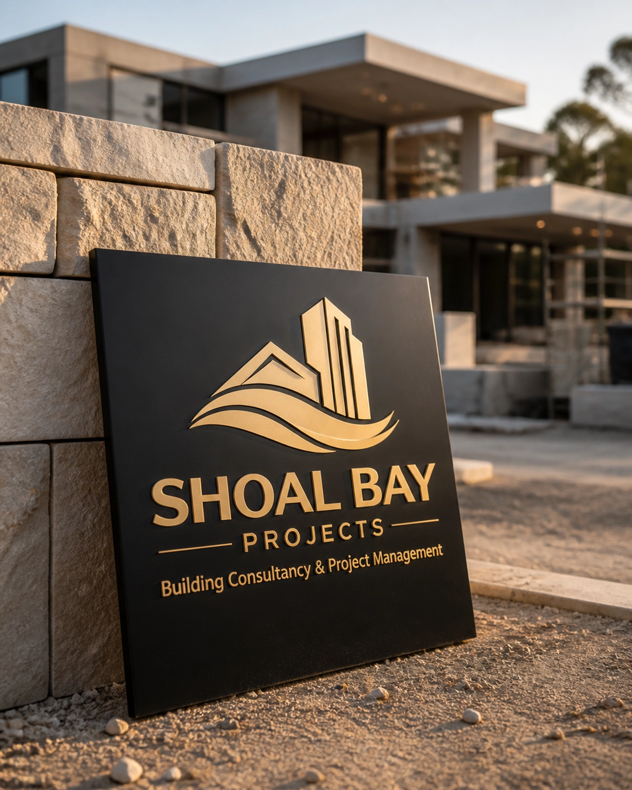 Elite Site Signage for Shoal Bay Projects on a luxury limestone wall