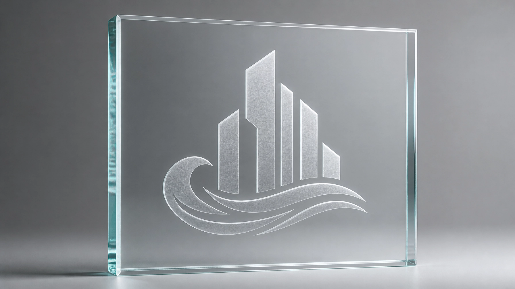 Close-up frosted glass treatment featuring the Shoal Bay Projects logo etched into the glass