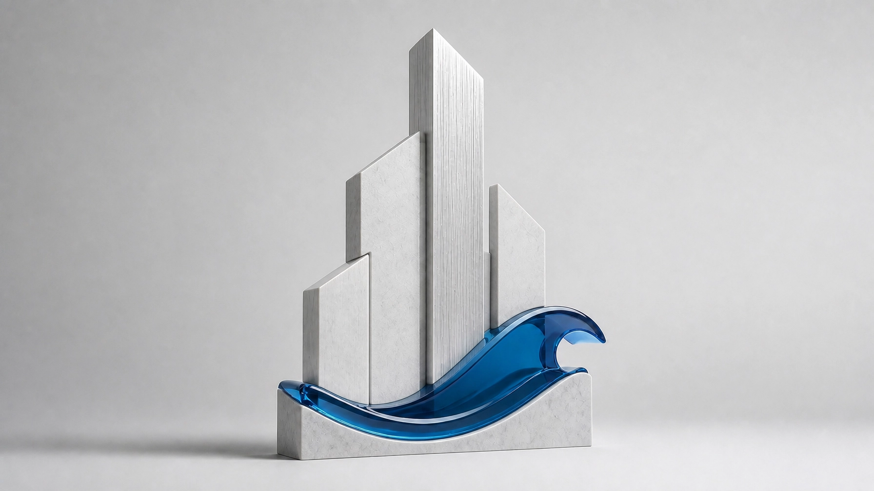 Standalone Shoal Bay Projects logo rendered as a 3D architectural monolith on a neutral background