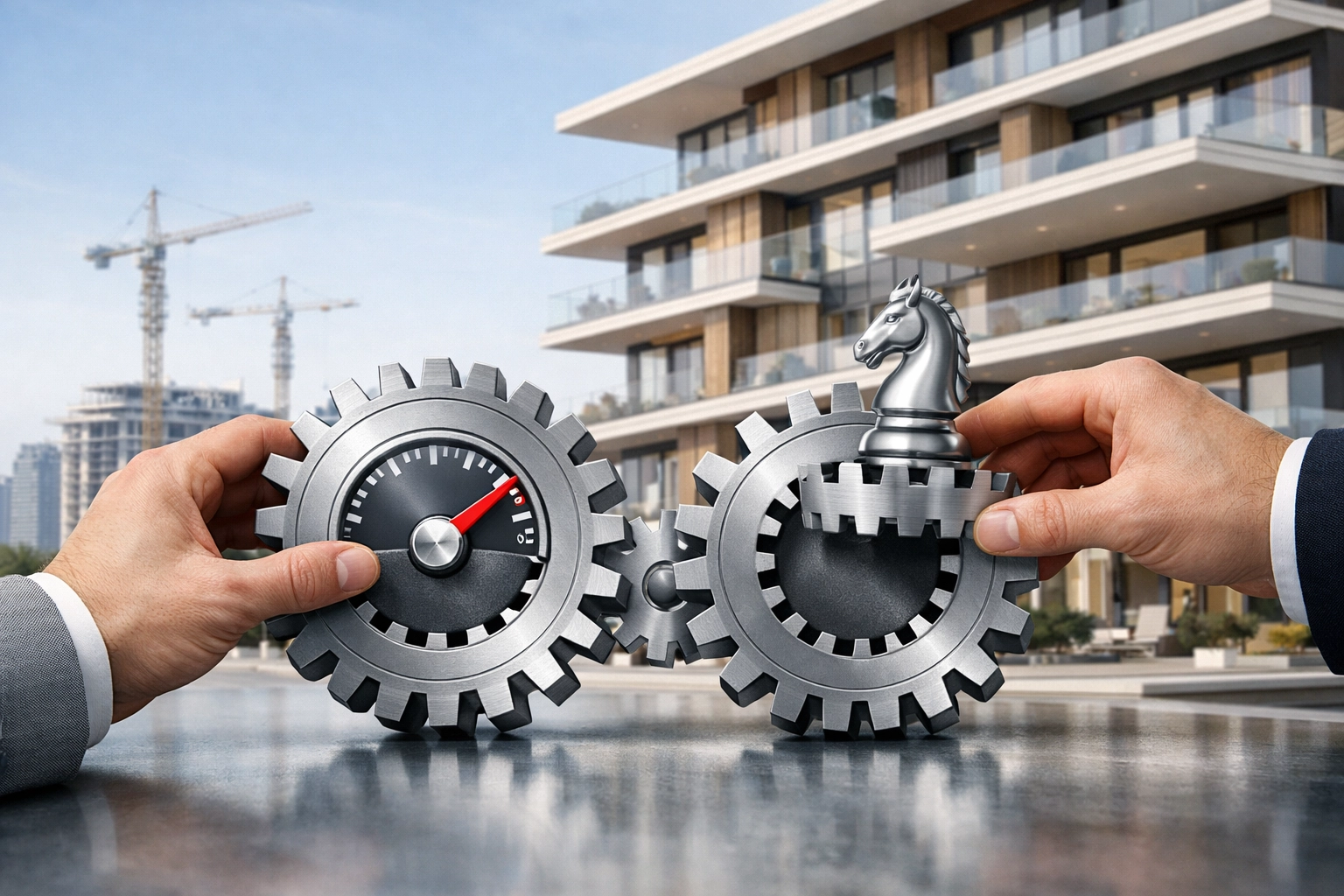 Expert hands adjusting a gold gear to balance speed and strategy