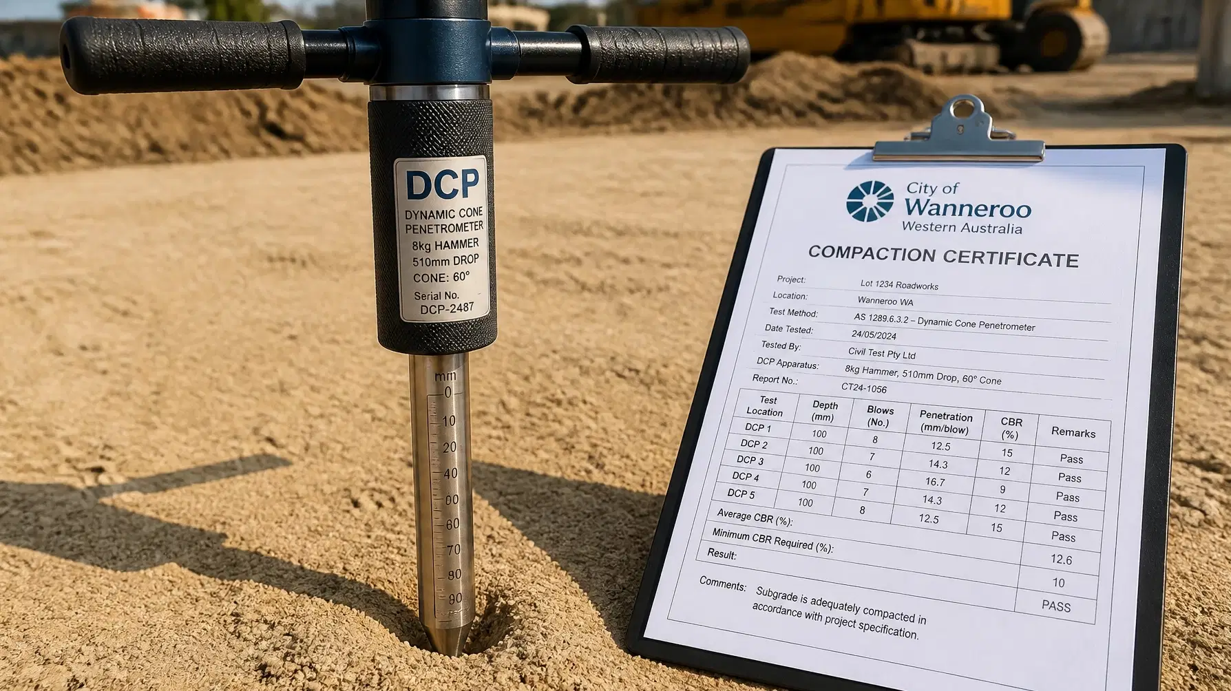 Soil compaction verification render supporting forensic handover review.