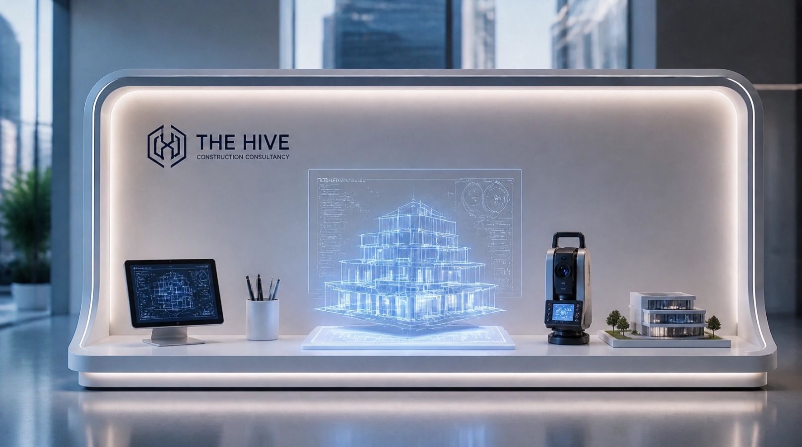 3D building hologram with precision surveying and BIM tools