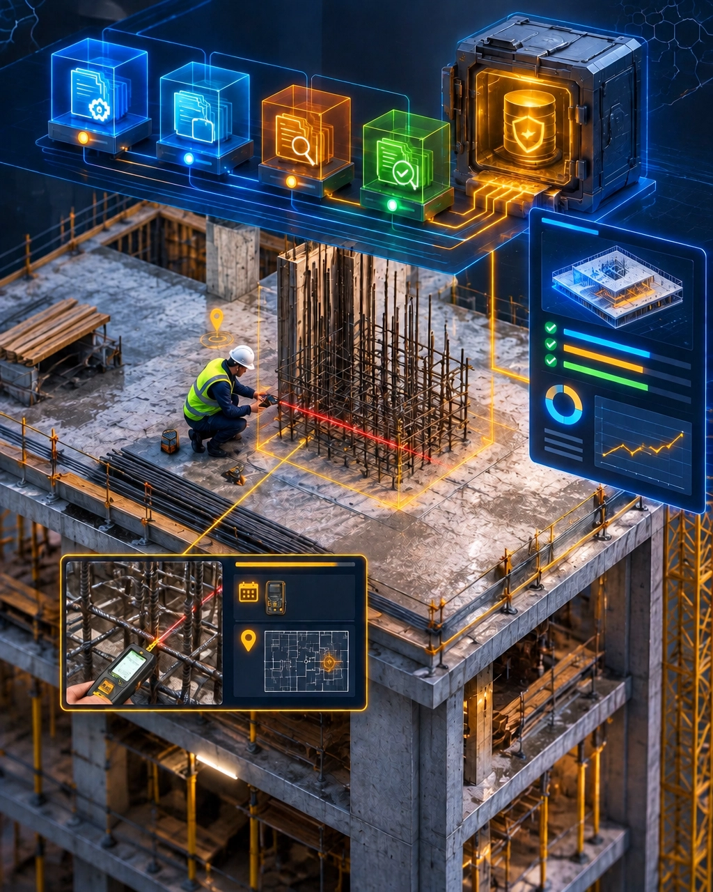 Dubai construction site with independent inspection, controlled information states and client-owned evidence repository