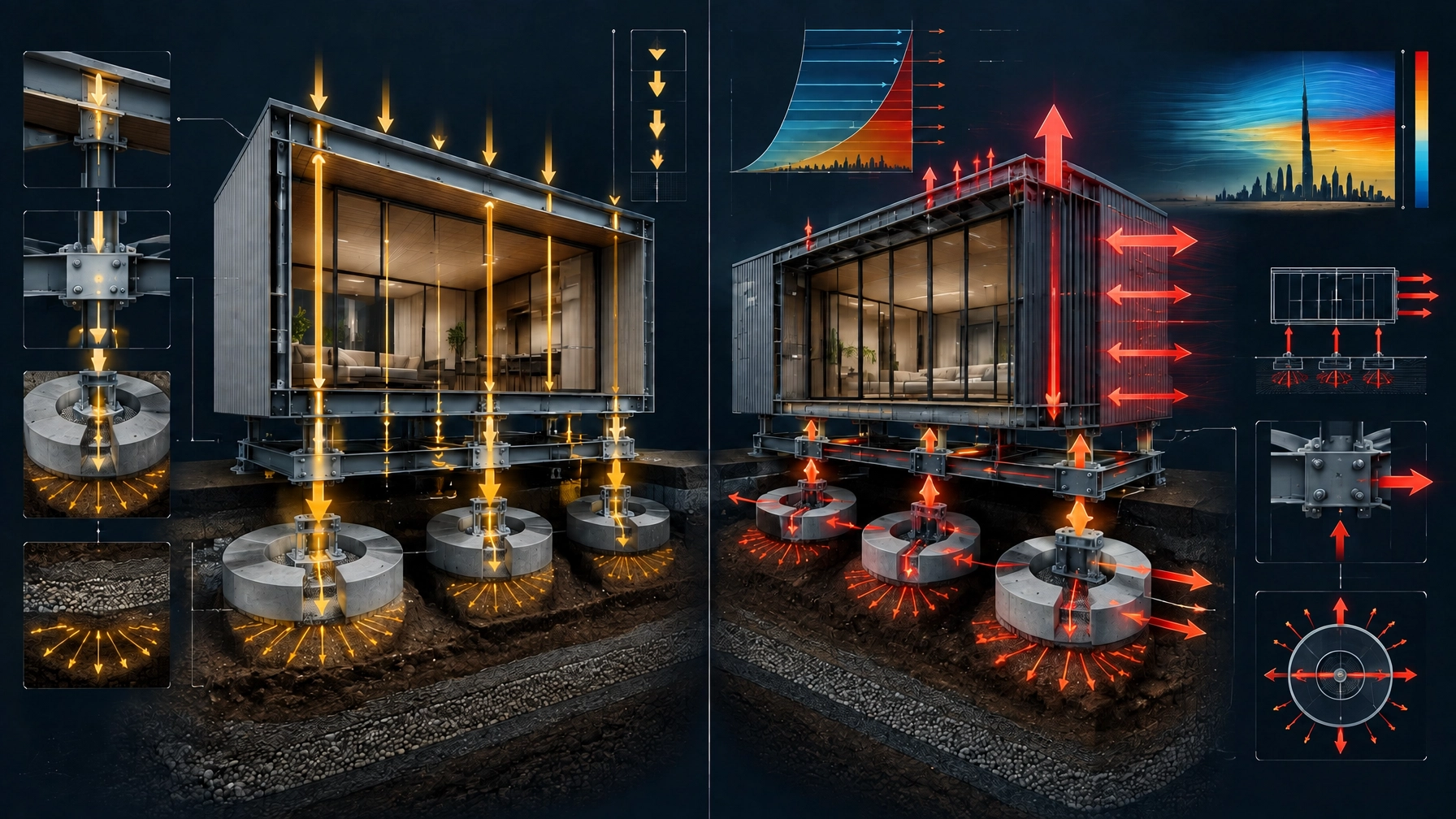 3D forensic comparison of gravity load transfer and wind-uplift load transfer for a lightweight relocatable building