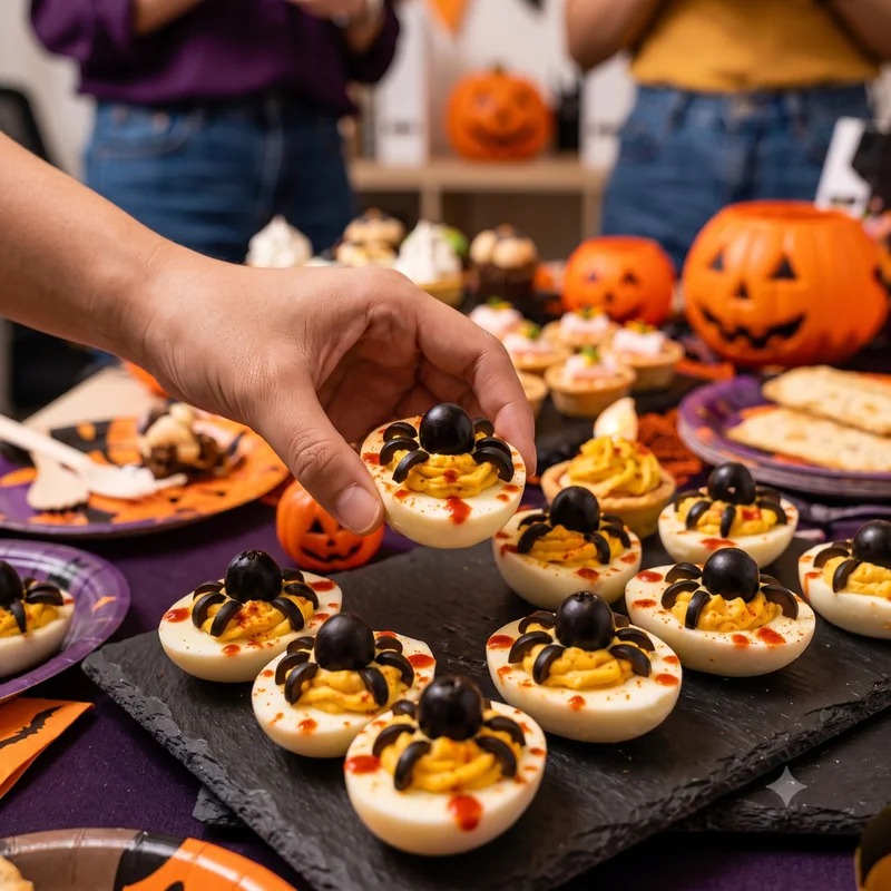 halloween-shamrock-deviled-egg-spiders