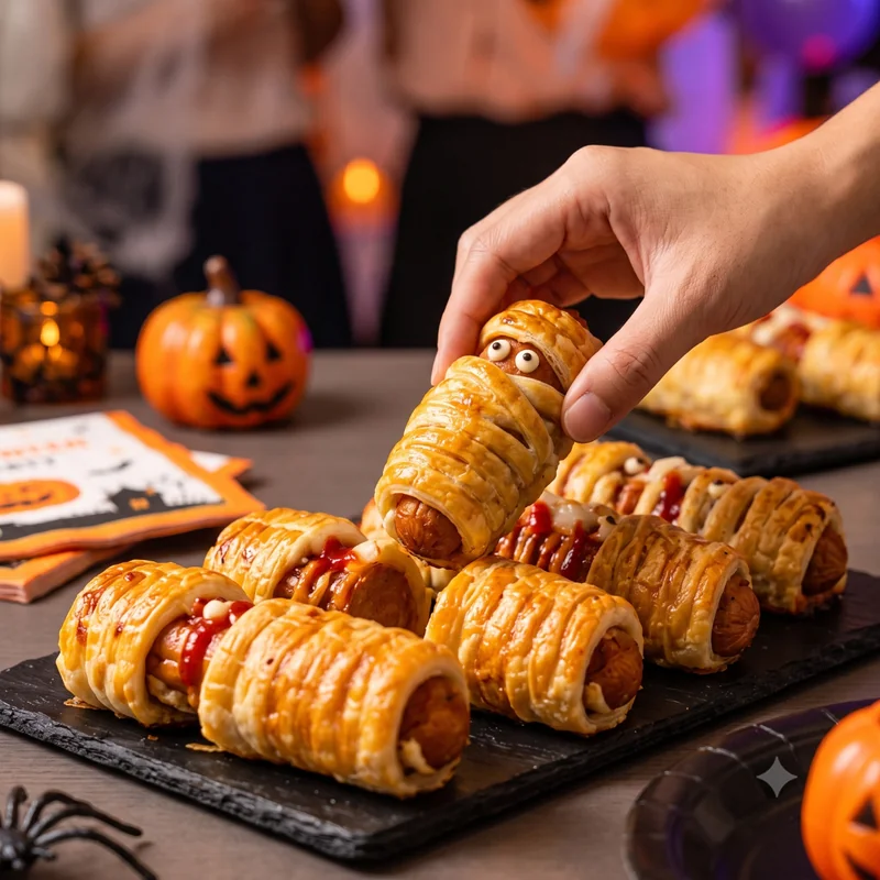 halloween-shamrock-baked-mummy-sausage