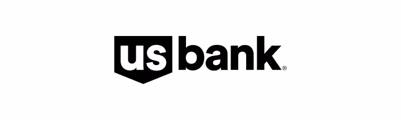 US Bank logo with 'us' in a black shield and 'bank' in black text on white background.