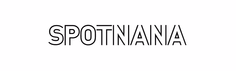 The word SPOTNANA in black outlined letters on a white background.