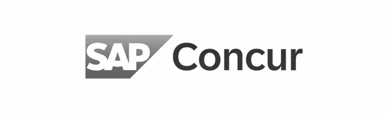 SAP Concur logo with SAP in block letters inside a shaded parallelogram next to Concur text.