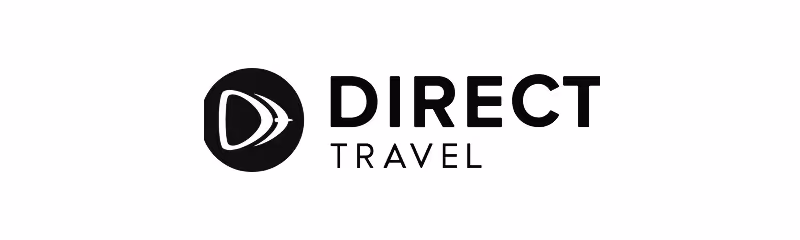 Logo with stylized letter D inside a rounded shape followed by the text DIRECT TRAVEL.