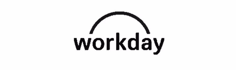Workday company logo with black text and an arch above the word.