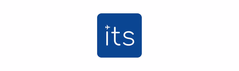 Blue square logo with lowercase white letters 'its' and a small plane flying over the letter i.