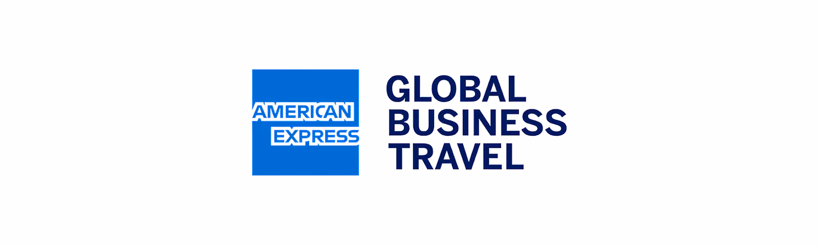 American Express logo with text Global Business Travel in blue on white background.