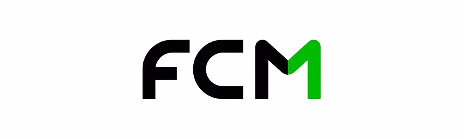 Logo with letters F, C in black and M in black and bright green on white background.