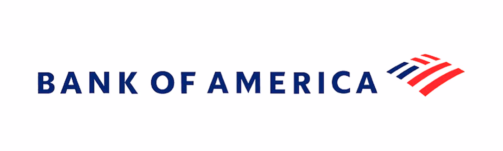 Bank of America logo with text and a red and blue abstract flag symbol on white background.