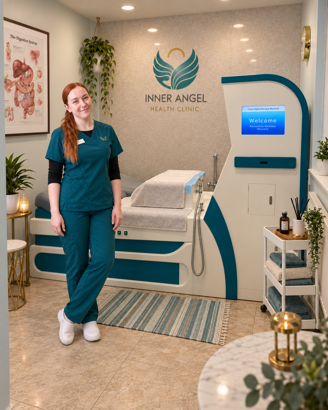 Megan in the Inner Angel colon hydrotherapy treatment room
