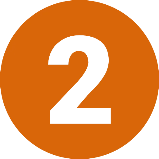 Black number 2 centered on an orange circular background.