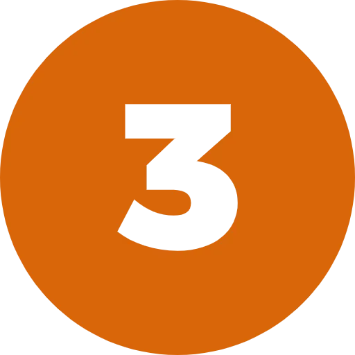 Black number 3 on a solid orange circular background.