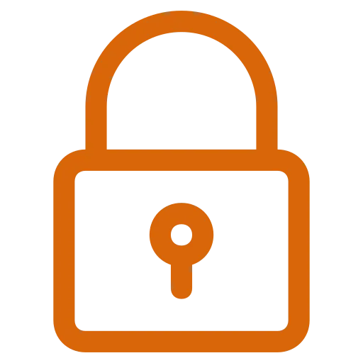 Orange padlock icon symbolizing security and protection.