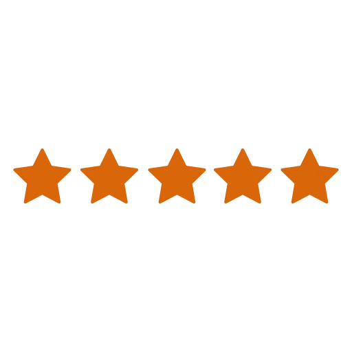 Five orange stars in a horizontal row on a black background representing a five-star rating.