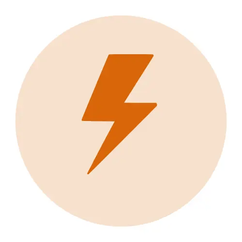 Orange lightning bolt icon centered on a light beige circular background.