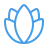 Simple blue lotus flower icon with three petals on a white background.