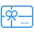 Blue gift card icon with bow and small dots, symbolizing a present or voucher.