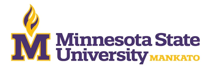 Minnesota State University Mankato logo with a large purple M and a yellow flame above it.