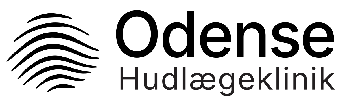 Logo with wavy lines and the text Odense Hudlægeklinik in black.