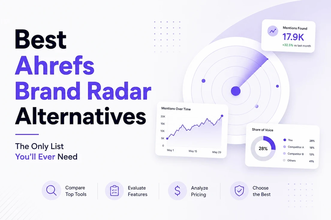 Best Ahrefs Brand Radar alternatives for AI visibility, brand monitoring and share of voice analysis.