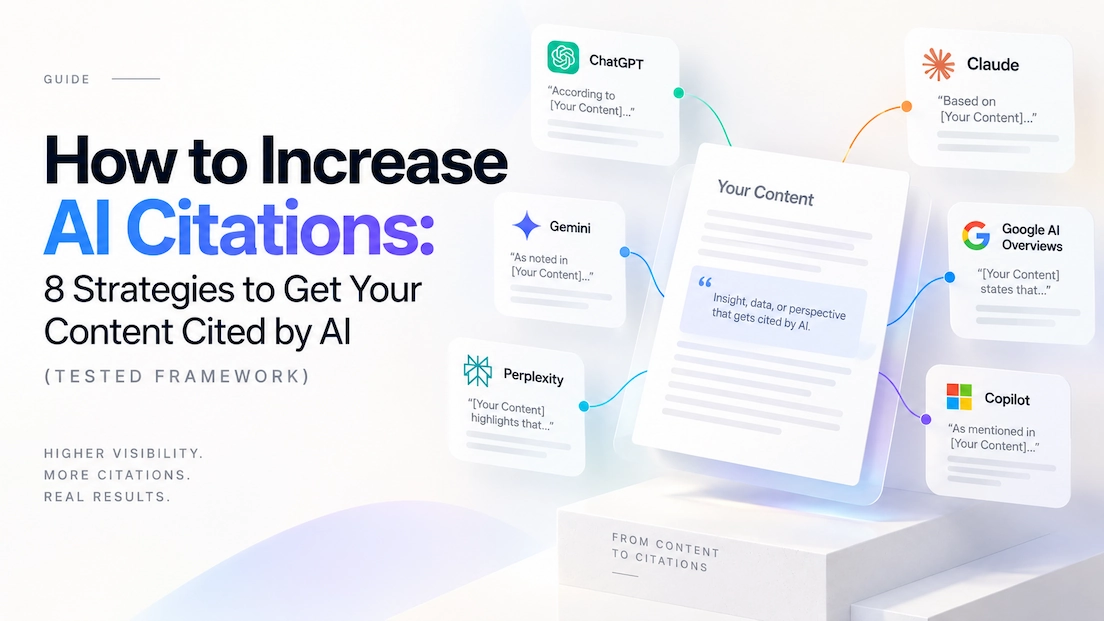 AI answer with three sources, your page marked as cited: how to increase AI citations
