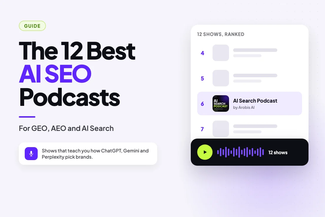 The 12 best AI SEO podcasts for GEO, AEO and AI search, ranked, with the AI Search Podcast by Arobis AI at number six