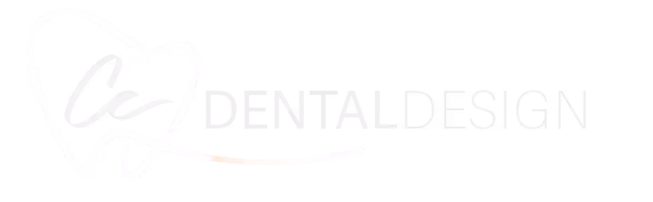 Logo zeigt stilisierten Zahn mit geschwungenen Linien und Schriftzug Dental Design.