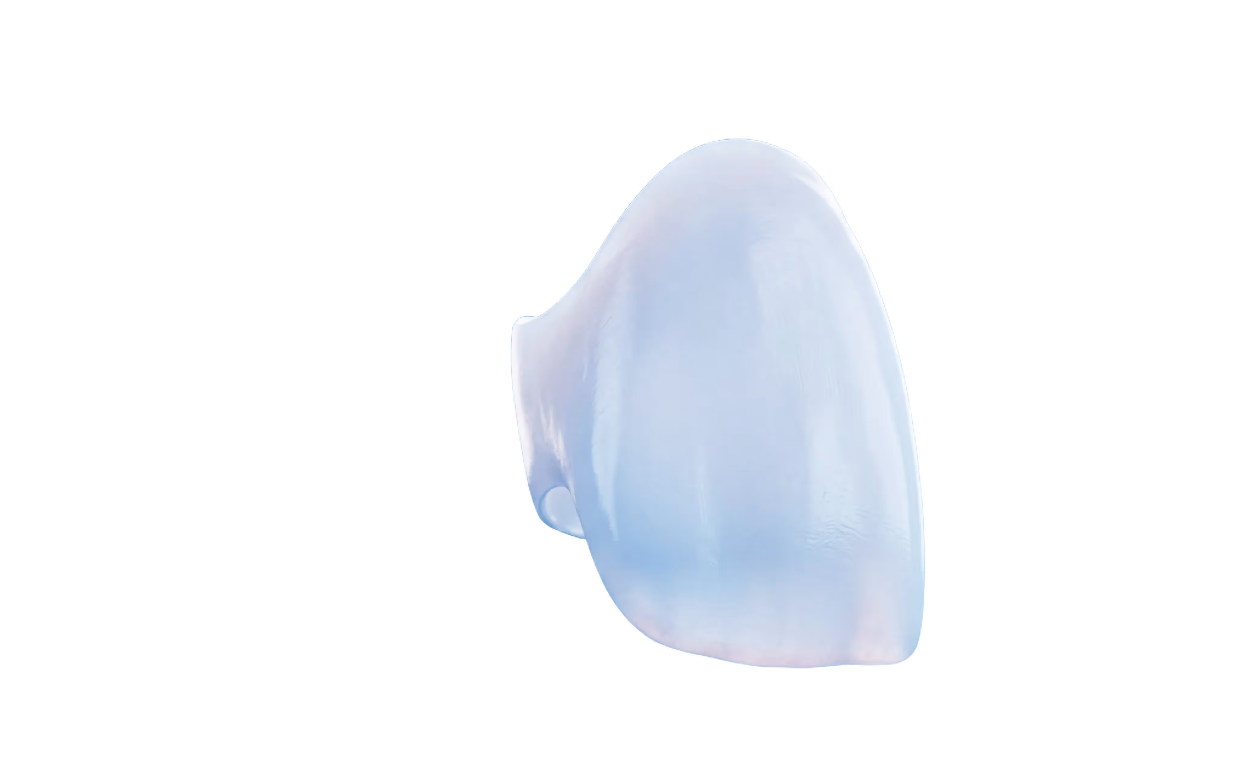 Transparenter kopfüber getragener In-Ear-Kopfhörer mit glatter Oberfläche.