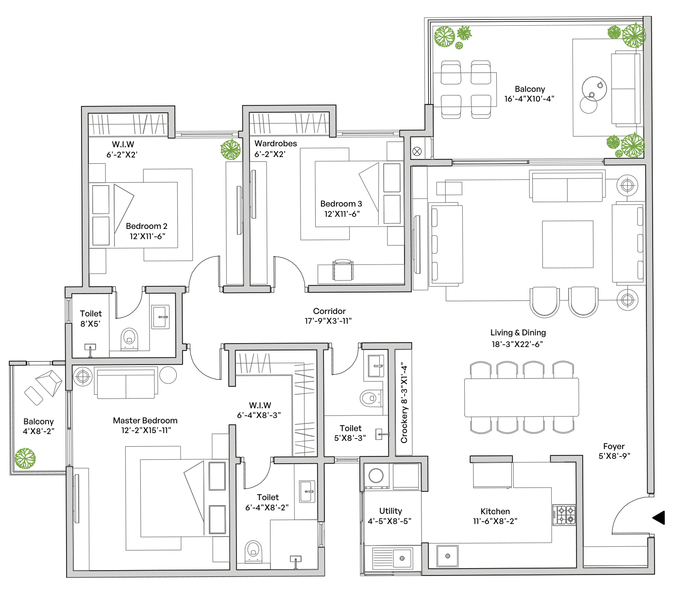 3 BHK Type 2 floor plan